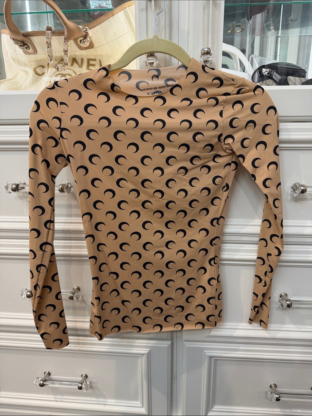 Marine Serre Beige Moon-Print Long Sleeve Top